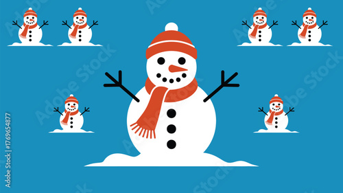 Cheerful snowman family waving hello on a bright winter day, great for holiday cards and festive announcements, bringing smiles and warmth