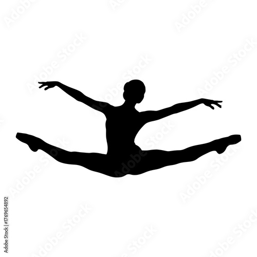 Silhouette of female dancer with outstretched arms in jumping pose