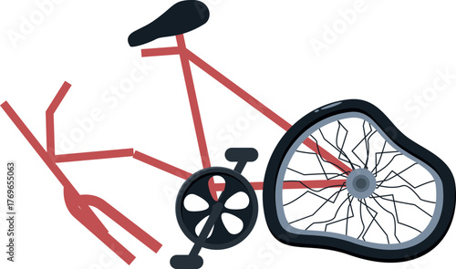 Broken bicycle with bent wheel and detached front wheel fork symbolizing insurance claim