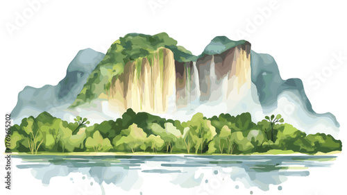Canaima National Park. Canaima National Park hand drawn watercolor illustration