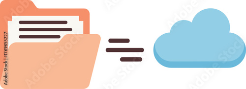 Digital File Transfer to Cloud Storage Illustration: Securely Moving Documents and Data Between Folder and Cloud Server for Backup and Accessibility in Modern Business and Technology, Data Migration