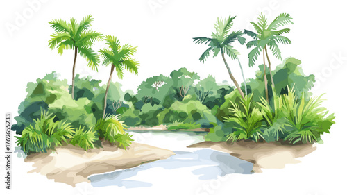 Central Suriname Nature Reserve. Central Suriname Nature Reserve hand drawn watercolor illustration