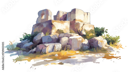 Chan Chan Archaeological Site. Chan Chan Archaeological Site hand drawn watercolor illustration
