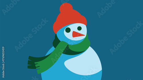 Whimsical snowman with a red hat and green scarf invites winter cheer for holiday promotions, greeting cards, and fun seasonal designs for kids