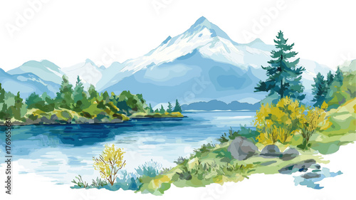 Lake District - Villarrica. Lake District - Villarrica hand drawn watercolor illustration