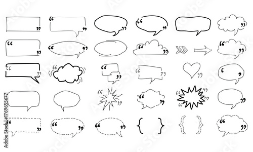 Hand Drawn Speech Bubble Vector Set – Doodle Quote Frames and Comic Talk Balloons