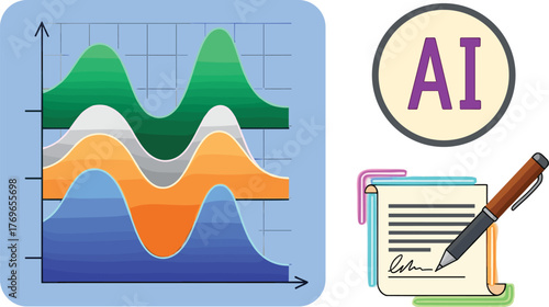 Artificial Intelligence Data Analysis and Automated Report Generation for Business Strategy, Depicting a Modern Data-Driven Approach, AI-Powered Automation of Document Signing, Futuristic Graph Analys