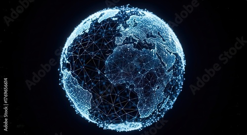 Glowing network globe over black background, global internet concept