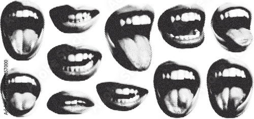 Lips and Mouth Scream Halftone Vector – Perfect for Grunge Punk Collages, Y2K Posters, Music Banners, Vintage Art, Retro Illustrations, and Brutalist Design Projects