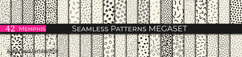 Set of 42 Seamless Memphis Style Patterns – Colorful Geometric Retro Backgrounds