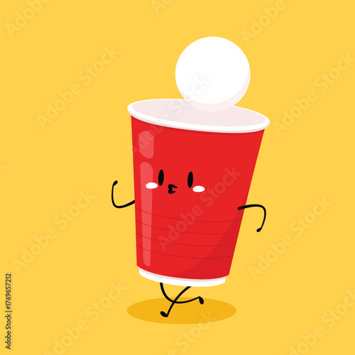 Red plastic party cup, material design. Red beer cup vector. plastic character design.