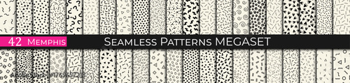 Set of 42 Seamless Memphis Style Patterns – Colorful Geometric Retro Backgrounds