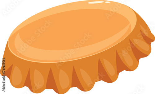 Shiny orange bottle cap isolated on white background, representing recycling and beverage industry
