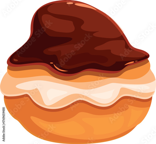 Sweet treat featuring a choux pastry filled with cream and topped with a rich chocolate ganache