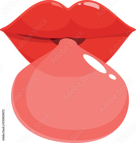 Female red lips blowing a pink bubble gum, chewing gum bubble, bubblegum, mouth blowing bubblegum