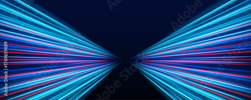 A panoramic view of light streaks captures the speed of a city at night. The motion creates a seamless flow of color and energy. It’s a snapshot of technology in motion.	
