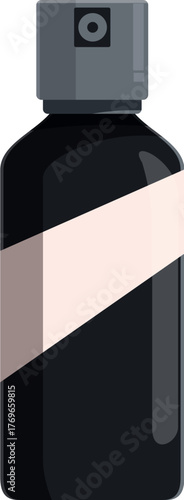 Black spray bottle with blank diagonal label for product mockup design