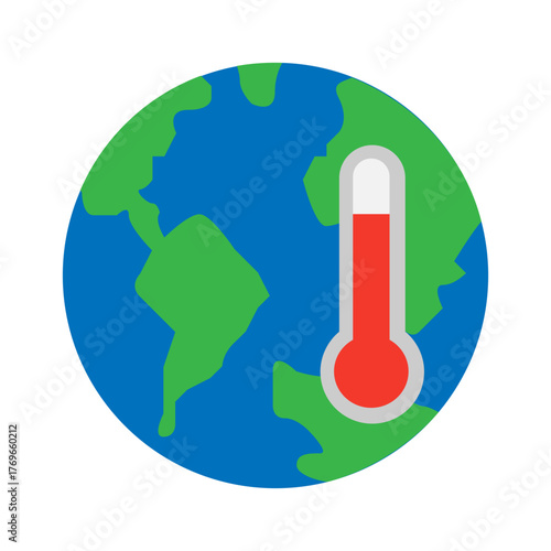 Global Warming With Thermometer Icon, 
