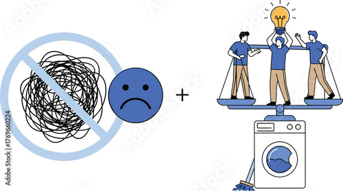 Problem Solving Teamwork Illustration: Collaboration Achieves Clarity & Success over Confusion, Modern Business Solution Concept for Presentations, Marketing, Innovation, and Education in Tech Industr