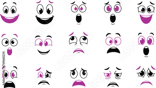 Cartoon Emotions Vector Illustration Collection Faces with Different Expressions