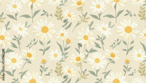 A minimalist template featuring a delicate chamomile flower pattern in a flat design style, with smooth lines and simple shapes, in a soothing color