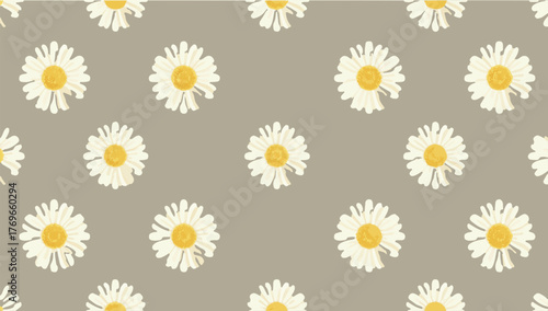 A minimalist vector template featuring a delicate chamomile flower pattern in a flat design style, with smooth lines and simple shapes, in a soothing color 