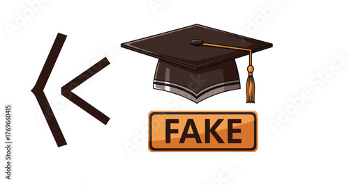 Fake Diploma Concept Illustration Exposing Fraudulent Credentials for Career Advancement, Representing Deceptive Education Practices and False Qualifications in a Modern Business Environment, Used in