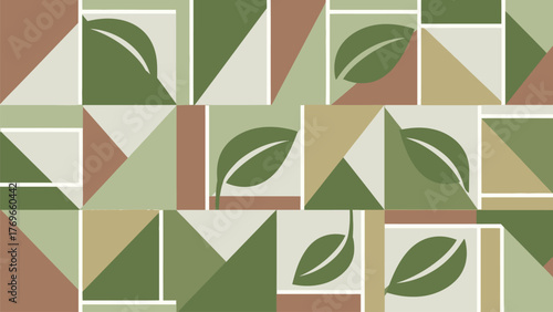 Modular Eco Tiles Grid with Leaf Badges in Olive Palette, Seamless Sustainable Background for Brand Systems, Labels, and Web Banners