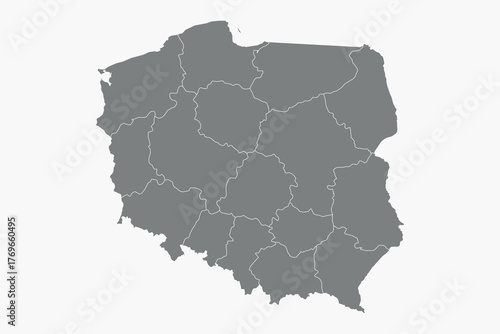 Vector graphic artwork suitable for print and web containing flat detailed map of POLAND