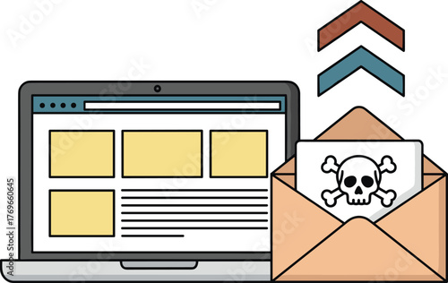 Malware Attack Vector via Email on Laptop: Cyber Security Threat in Digital Communication,  Online Safety, Phishing Scam, Data Breach, Fraudulent Activity, Virus Protection,  Hacking Incident,  Comput