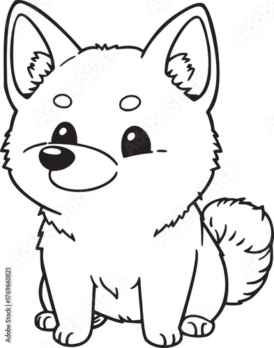 Adorable Shiba Inu puppy drawing, perfect for kids coloring books, educational materials, and cute pet designs. Charming line art for creative projects