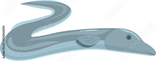 Simple cartoon illustration of a gray moray eel swimming underwater