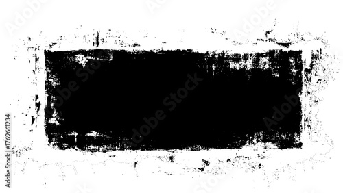Black ink splash or drop made with brush. Ink splatter. Isolated  illustration. Rough grunge rectangle shape. Vector illustration