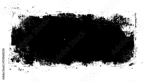 Black ink splash or drop made with brush. Ink splatter. Isolated  illustration. Rough grunge rectangle shape. Vector illustration