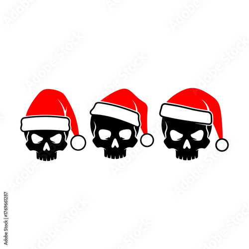 Skull Illustrations Wearing Santa Hats Isolated on White