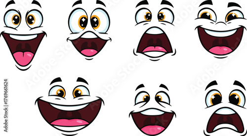 Variety of cartoon facial expressions showing different emotions and feelings