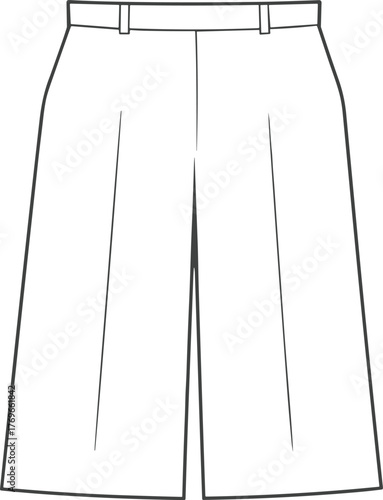 Vector fashion sketch of women’s wide-leg pants with pleats, high waist, belt loops, waistband, structured silhouette, front view