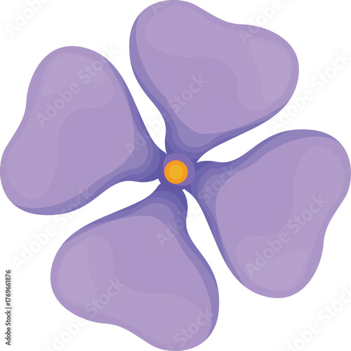 Cartoon illustration of a purple flower blooming with four petals and yellow center