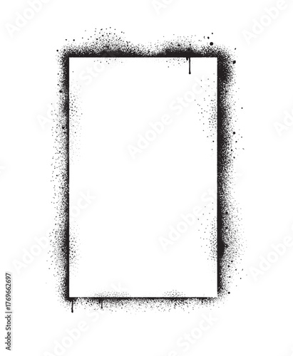 Spray paint graffiti stencil frames. Black airbrushing paint banner, stenciling backdrop and spray paint texture borders. Brush splash abstract rectangular stencil border. Isolated vector icons set