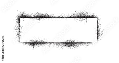 Spray paint graffiti stencil frames. Black airbrushing paint banner, stenciling backdrop and spray paint texture borders. Brush splash abstract rectangular stencil border. Isolated vector icons set