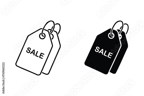 Sale tag icon, outline and filled, isolated on white background