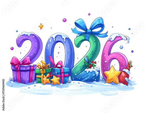  Playful 2026 Holiday Composition with Gifts and Ribbons