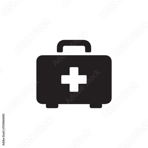 first aid kit icon flat vector medical box silhouette with handle and white cross emergency healthcare symbol for ui