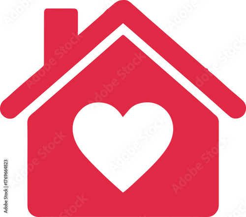 red house icon with heart symbol for home care family love and domestic wellbeing vector logo for stock use