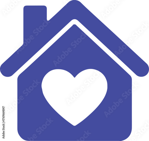 simple blue house logo with white heart inside symbolizing home love care family protection minimalist vector