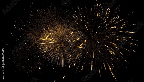 Beautiful illustration of colorful fireworks on plain black background. Colorful Fireworks in black sky background for New Year celebration concept.