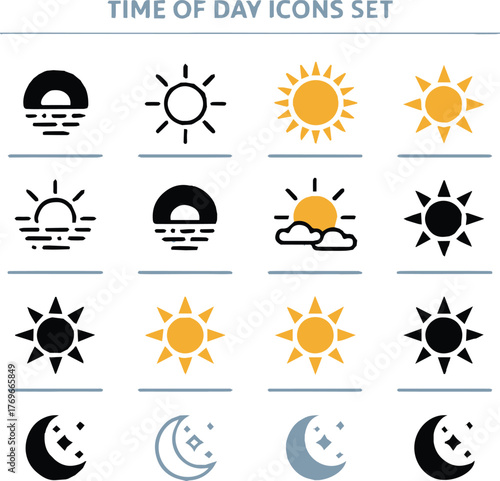 time of day icons collection flat vector sun moon cloud symbols for ui weather app and print