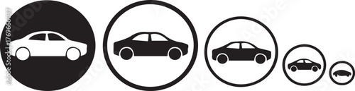 minimal car scale icon set progressive decreasing silhouettes for ui and infographic, vector ai eps jpeg png ready