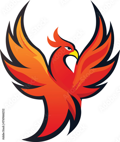 Stylized red orange phoenix bird logo vector with black outline fire flame vector illustration EPS file download.
