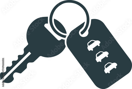 stylized car key and keychain tag with multiple car icons fleet rental dealership access vector graphic